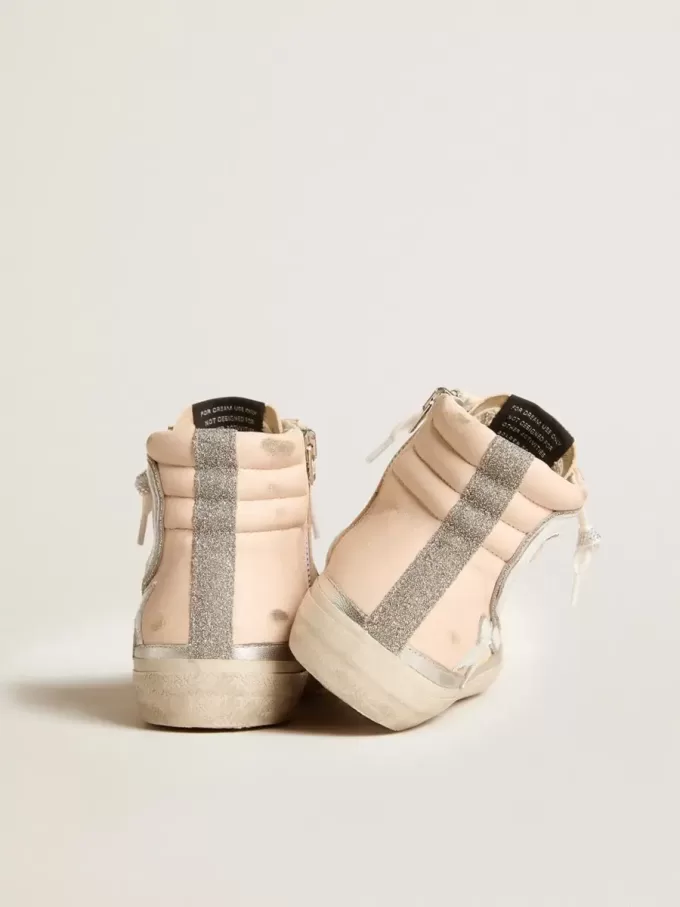 Dames Slide LTD in roze nappaleer met witte ster en Swarovski-inzetstukken