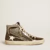 Dames-slip-on in zwart en zilver glitter met leren ster en metallic flash