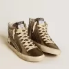 Dames-slip-on in zwart en zilver glitter met leren ster en metallic flash