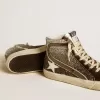 Dames-slip-on in zwart en zilver glitter met leren ster en metallic flash