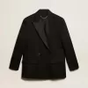 Dames smokingjasje van zwarte wollen gabardine