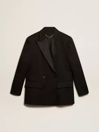 Dames smokingjasje van zwarte wollen gabardine