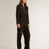 Dames smokingjasje van zwarte wollen gabardine