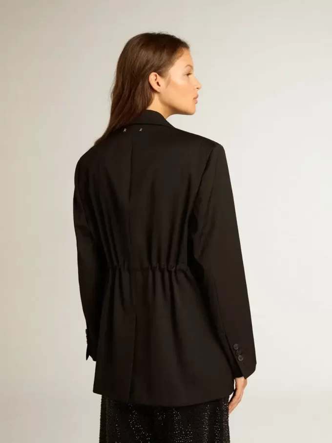 Dames smokingjasje van zwarte wollen gabardine