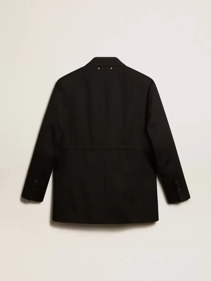 Dames smokingjasje van zwarte wollen gabardine