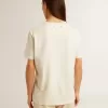 Dames-T-shirt in oudwit met logo op de borst