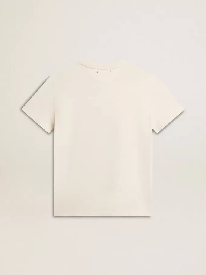Dames-T-shirt in oudwit met logo op de borst