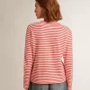 Dames-T-shirt met witte en rode strepen en borduursel op de voorkant