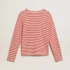 Dames-T-shirt met witte en rode strepen en borduursel op de voorkant