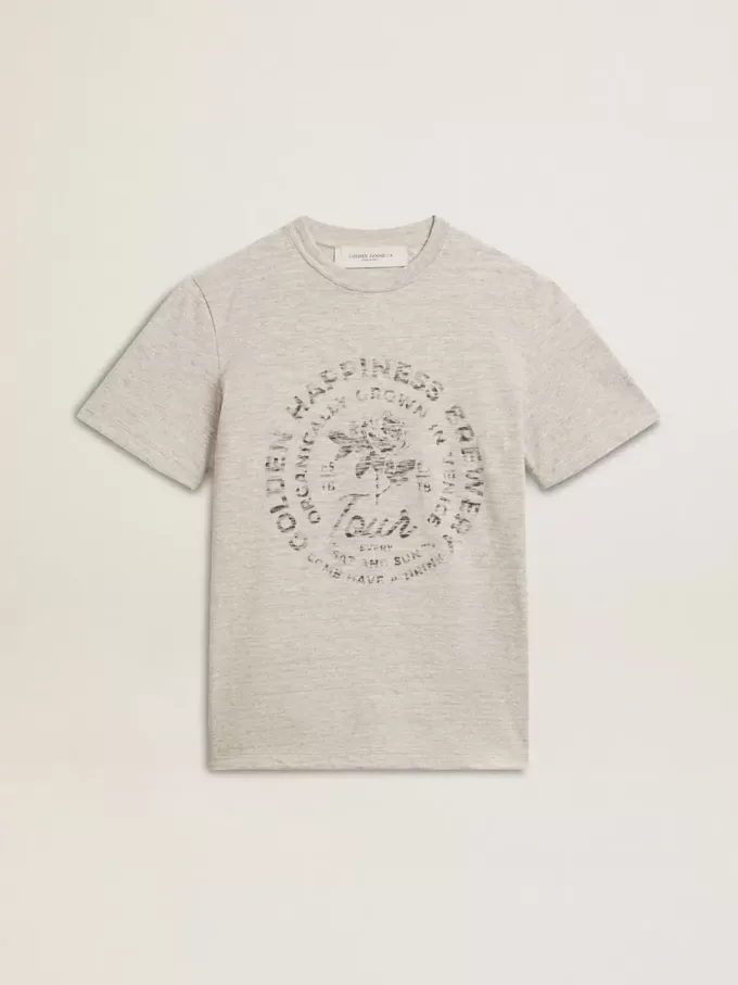 Dames-T-shirt van grijs gemêleerd katoen met seizoensprint