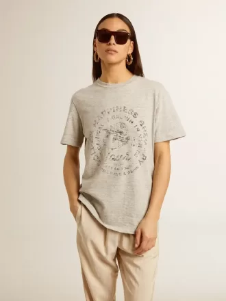 Dames-T-shirt van grijs gemêleerd katoen met seizoensprint