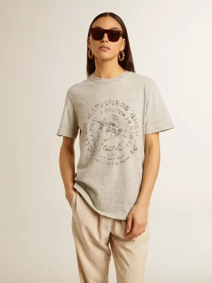 Dames-T-shirt van grijs gemêleerd katoen met seizoensprint
