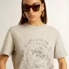 Dames-T-shirt van grijs gemêleerd katoen met seizoensprint