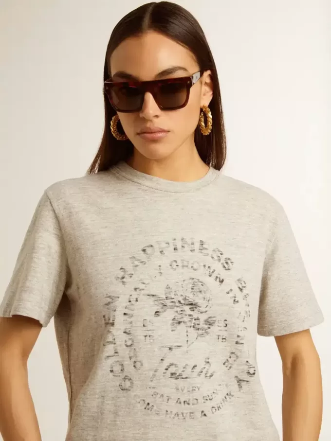 Dames-T-shirt van grijs gemêleerd katoen met seizoensprint
