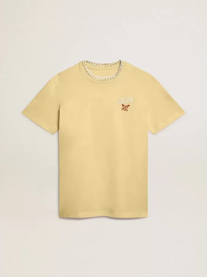 Dames-T-shirt van katoenen jersey met borduursel op de hals en het hart