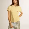 Dames-T-shirt van katoenen jersey met borduursel op de hals en het hart