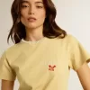 Dames-T-shirt van katoenen jersey met borduursel op de hals en het hart