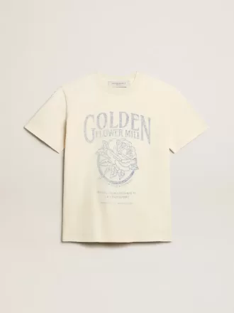 Dames-T-shirt van verouderd wit katoen met seizoensprint