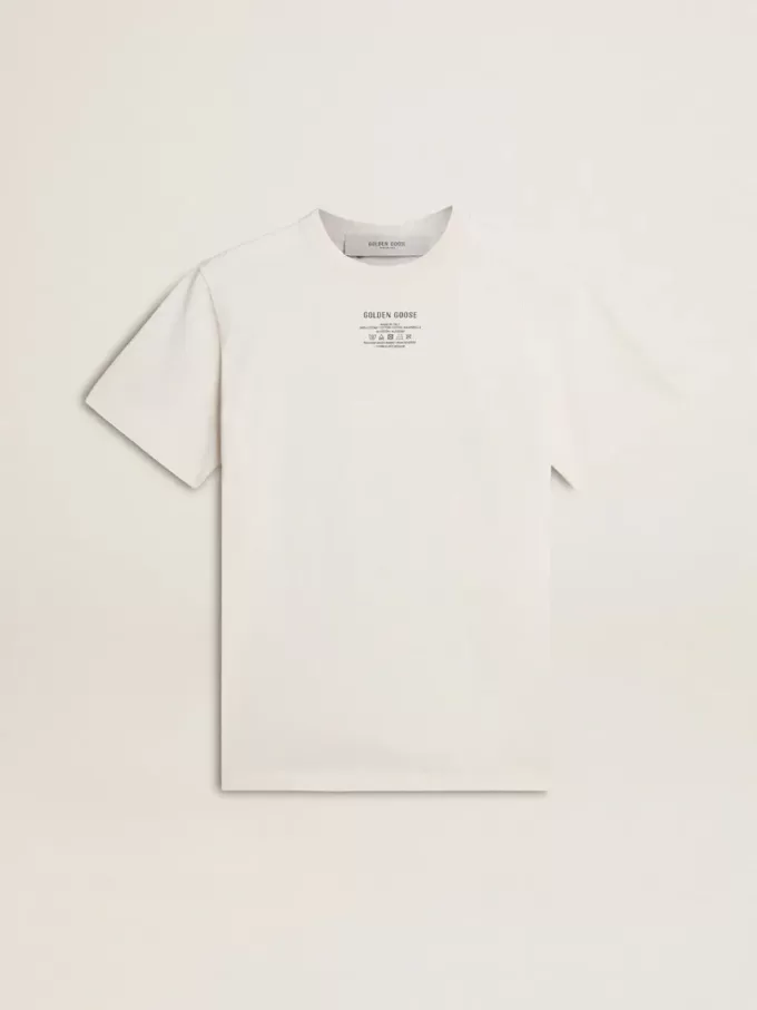 Dames T-shirt van versleten wit katoen met zwarte letters