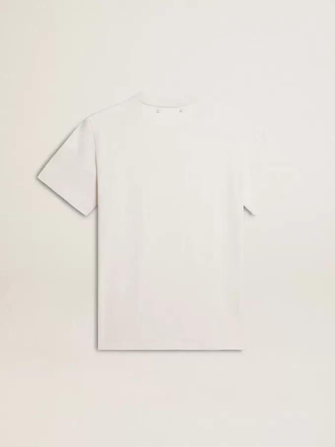 Dames T-shirt van versleten wit katoen met zwarte letters