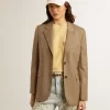 Damesblazer in duifgrijs met dubbele knoopsluiting