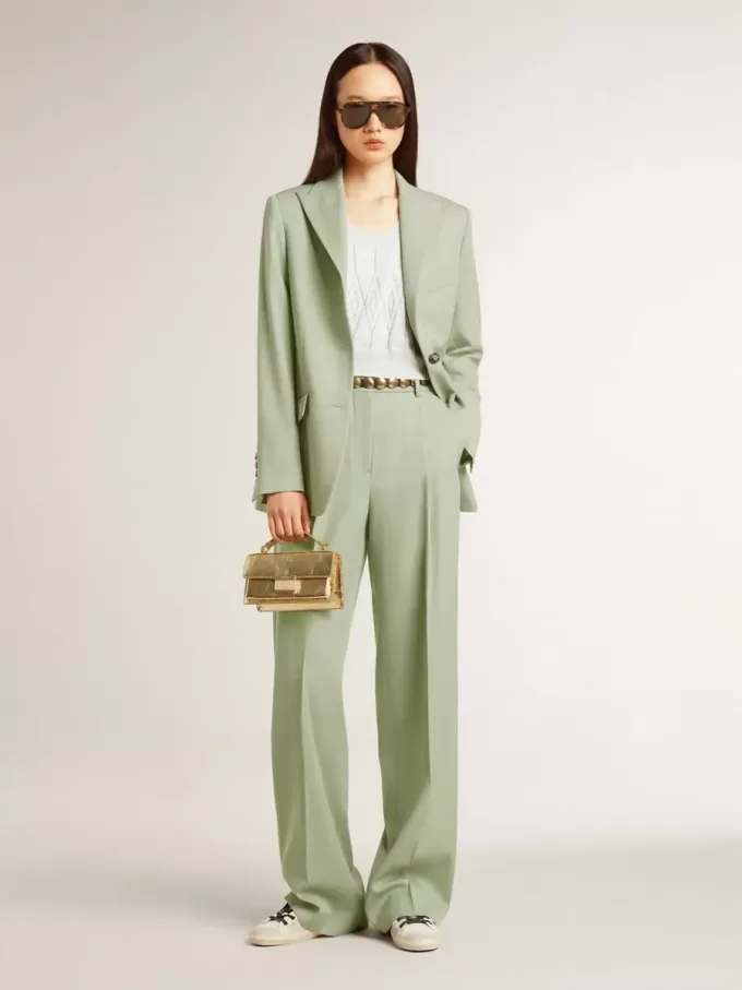 Damesblazer in saliegroene wol