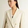 Damesblazer in wit en grijs krijtstreep wolmix met korte mouwen