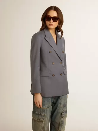 Damesblazer met dubbele knoopsluiting in babyblauw