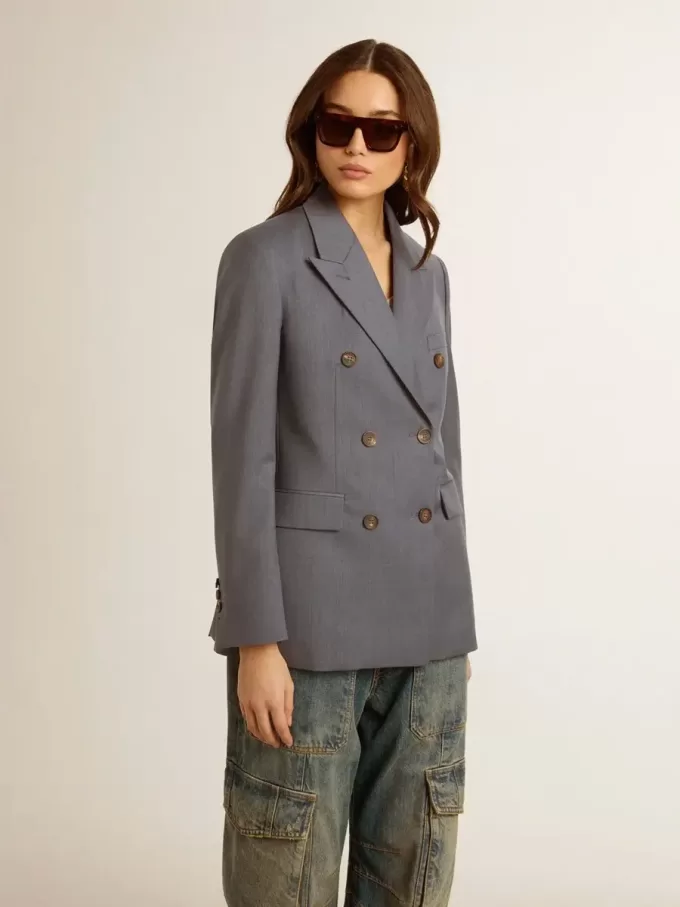 Damesblazer met dubbele knoopsluiting in babyblauw