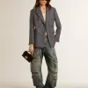 Damesblazer met dubbele knoopsluiting in babyblauw