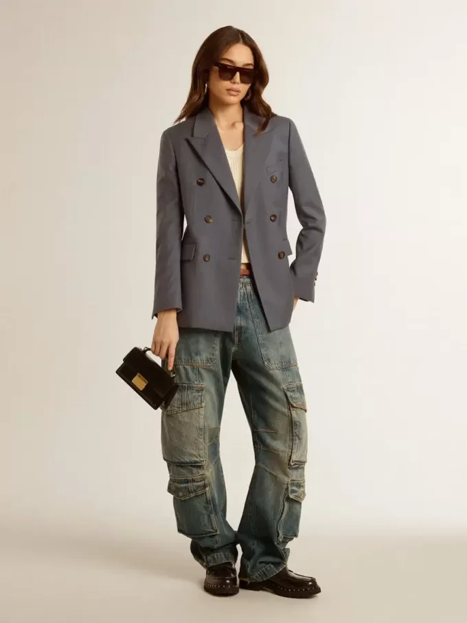 Damesblazer met dubbele knoopsluiting in babyblauw