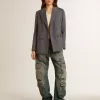 Damesblazer met dubbele knoopsluiting in babyblauw