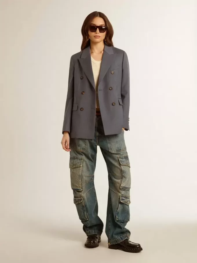 Damesblazer met dubbele knoopsluiting in babyblauw