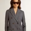 Damesblazer met dubbele knoopsluiting in babyblauw
