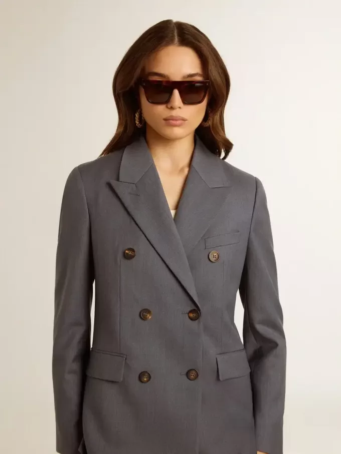 Damesblazer met dubbele knoopsluiting in babyblauw