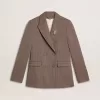 Damesblazer met dubbele knoopsluiting in beige chevron wolmix