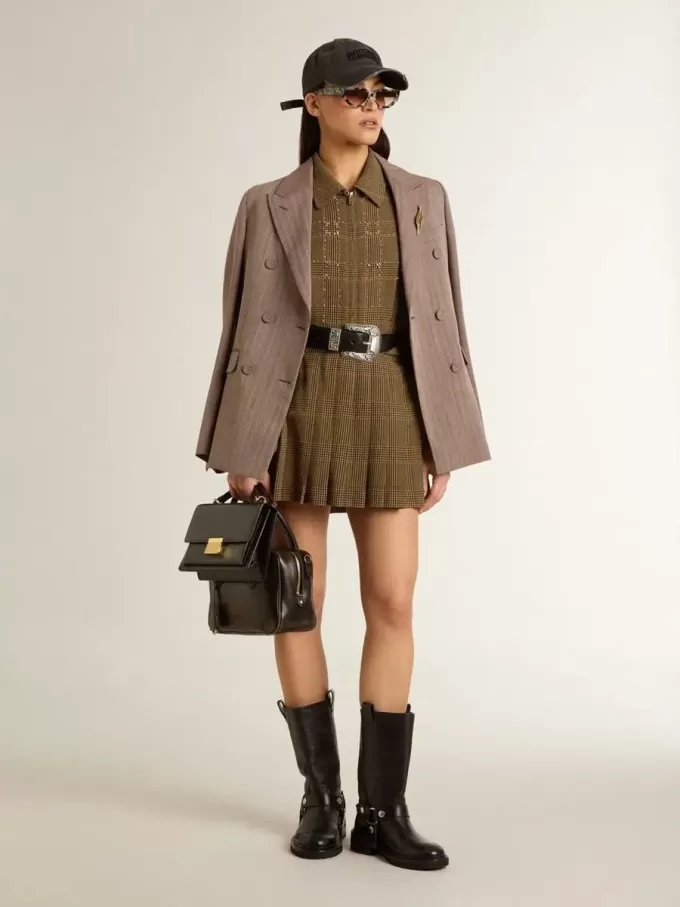 Damesblazer met dubbele knoopsluiting in beige chevron wolmix