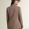 Damesblazer met dubbele knoopsluiting in beige chevron wolmix