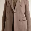 Damesblazer met dubbele knoopsluiting in beige chevron wolmix