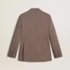 Damesblazer met dubbele knoopsluiting in beige chevron wolmix