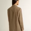 Damesblazer met enkele knoopsluiting in zandkleurig visgraatmotief