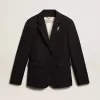 Damesblazer met enkele knoopsluiting van donkerblauwe wollen gabardine