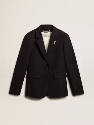 Damesblazer met enkele knoopsluiting van donkerblauwe wollen gabardine