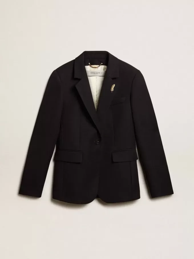 Damesblazer met enkele knoopsluiting van donkerblauwe wollen gabardine