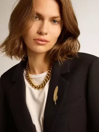 Damesblazer met enkele knoopsluiting van donkerblauwe wollen gabardine