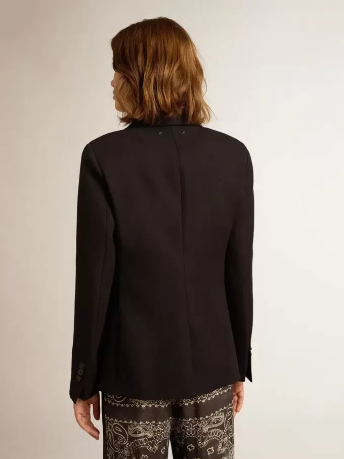 Damesblazer met enkele knoopsluiting van donkerblauwe wollen gabardine