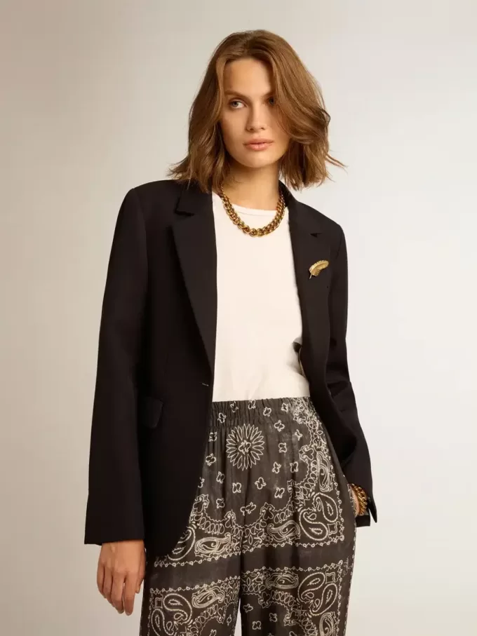 Damesblazer met enkele knoopsluiting van donkerblauwe wollen gabardine