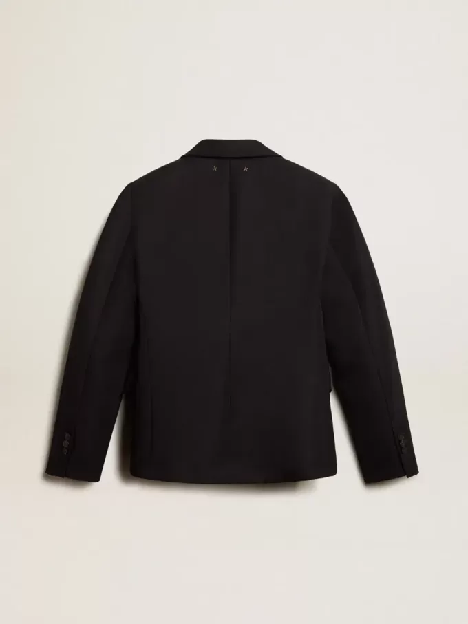 Damesblazer met enkele knoopsluiting van donkerblauwe wollen gabardine