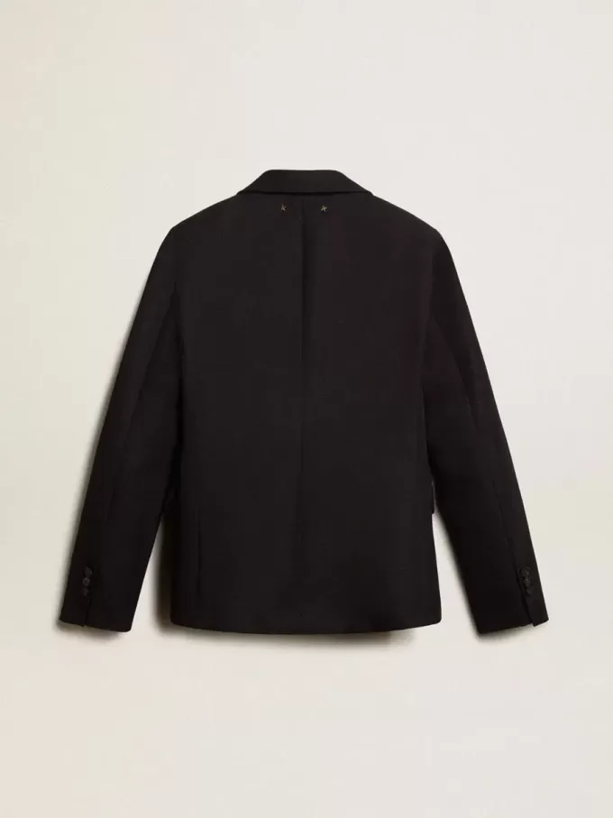 Damesblazer met enkele knoopsluiting van donkerblauwe wollen gabardine