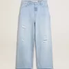 Damesbroek in denim met doorleefd effect